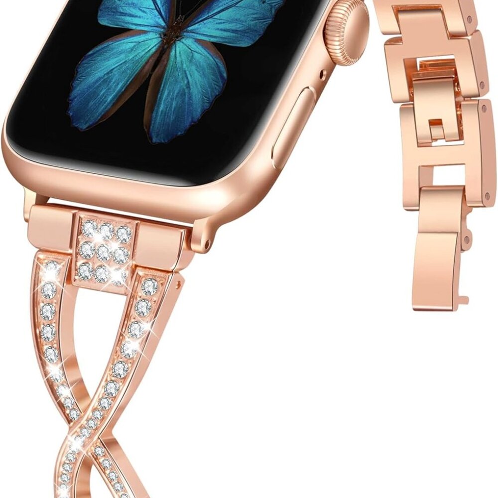JFDragon Rose Gold Color & Rhinestone Apple Watch Band Adjustable New In Box - Picture 5 of 9